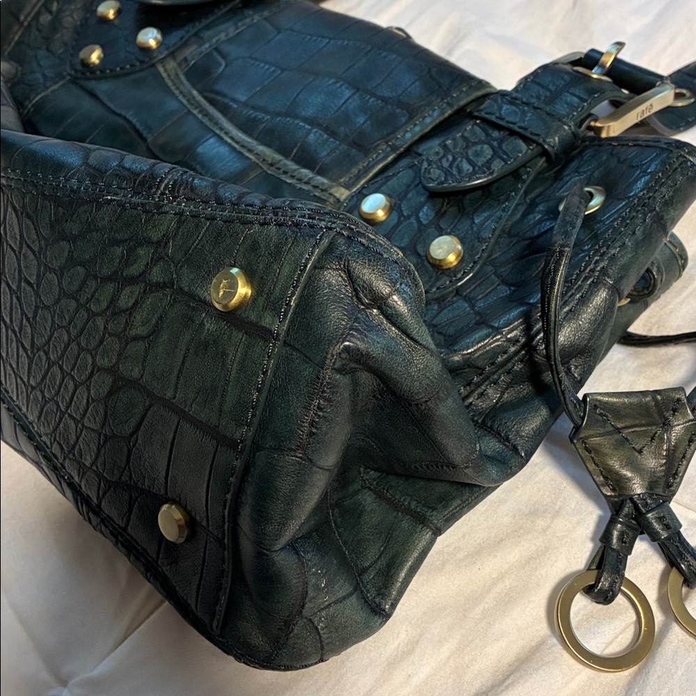 Rafe Dark Green Croc-Embossed Handbag with Gold Accents - Picture 3 of 7